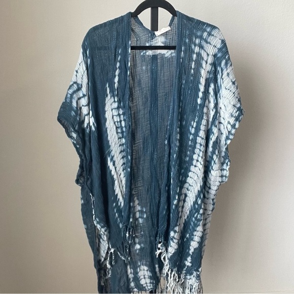 Free People Tie Dye Blue Long Kimono One Size - Picture 1 of 3